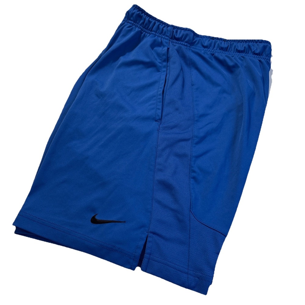 NIKE Swoosh DriFit‎ Basketball Shorts Mesh Drawstring Blue/w Black Men's MEDIUM